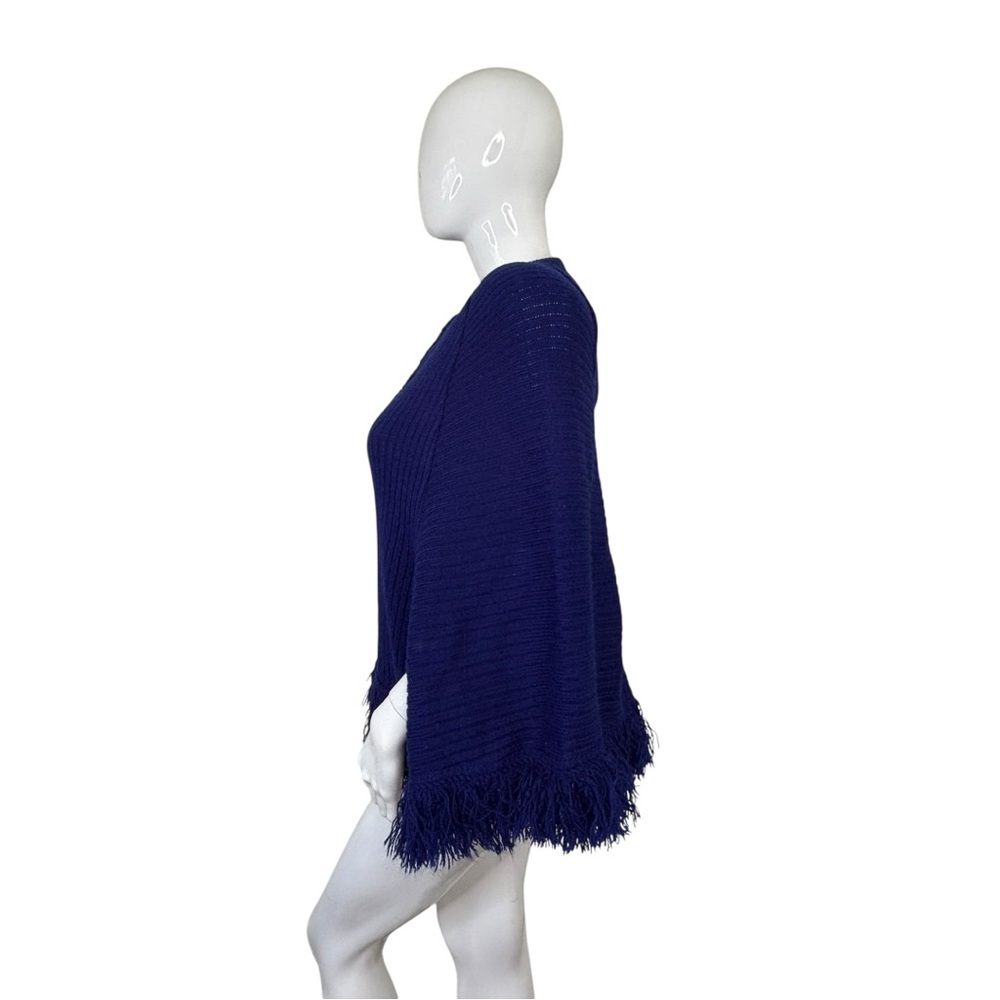 Lane Bryant vintage knit sweater top Navy Royal cape Women's Poncho Fringe plus - Picture 10 of 17